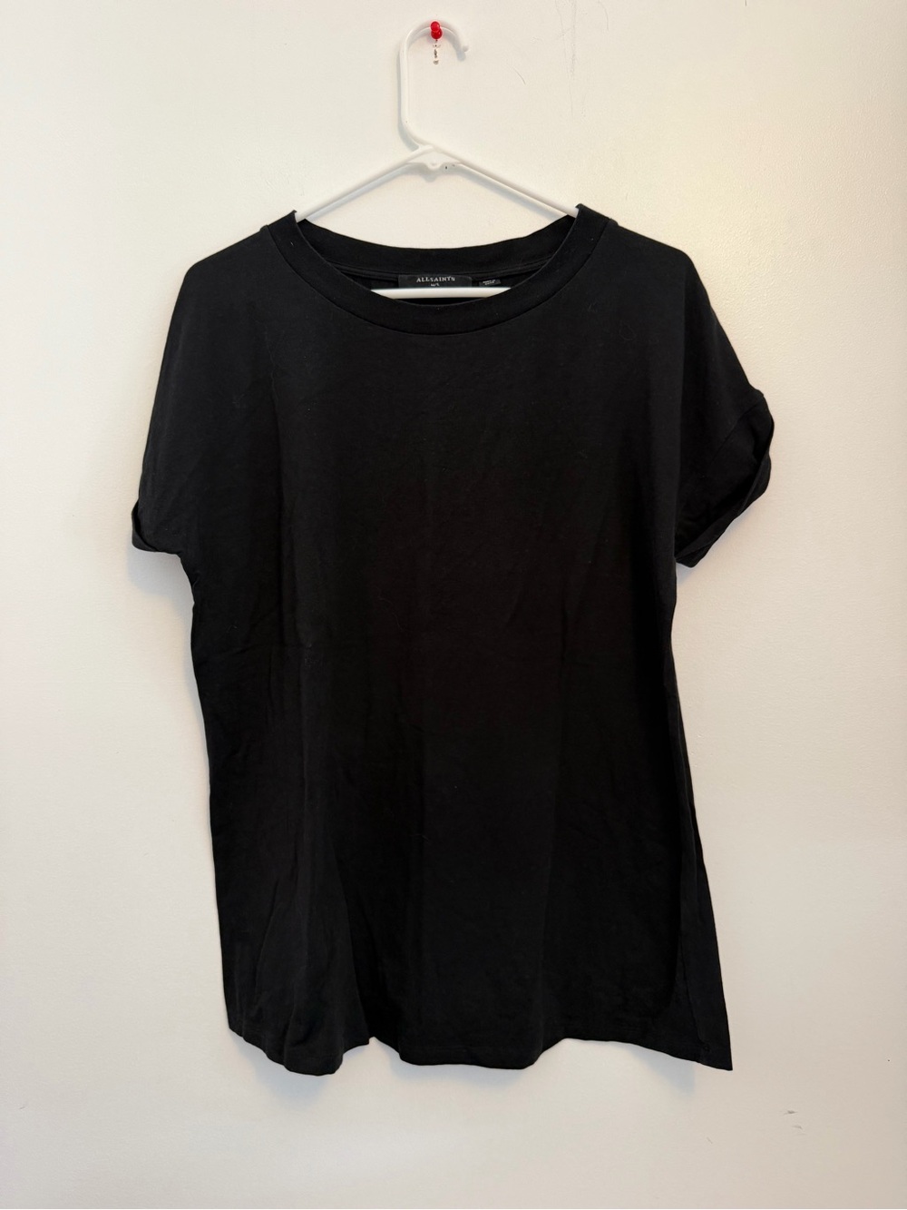 AllSaints Black Rolled Cuff Short Sleeve Tee Size M/L Minimalist Basic Casual